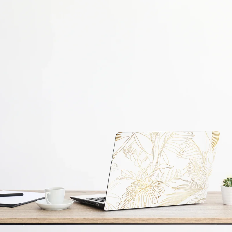 Laptop-Aufkleber goldene tropische blätter line art