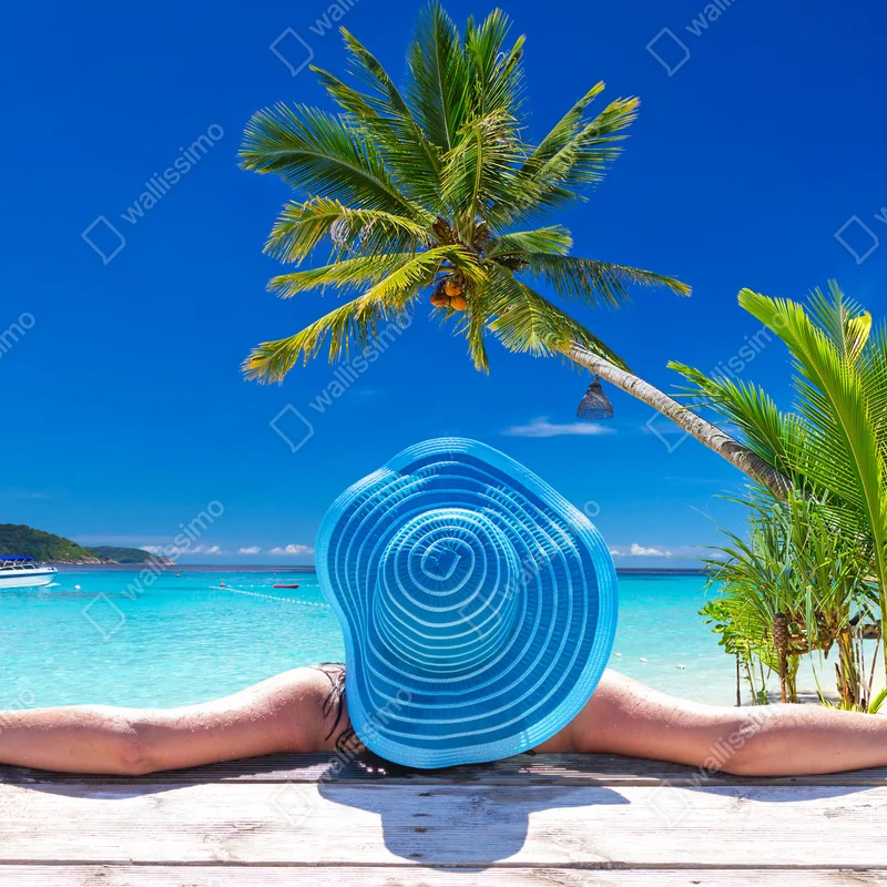 Laptop-Aufkleber tropischer strand mit blauem sonnenhut Laptop-Aufkleber tropischer strand mit blauem sonnenhut