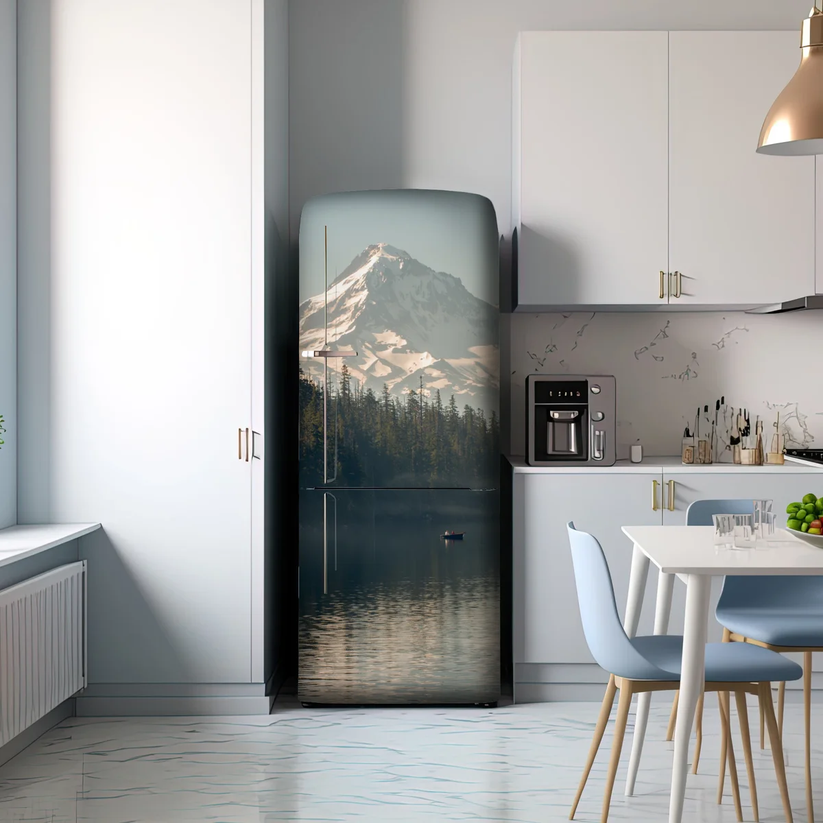 Kühlschrankaufkleber schneebedeckter berg über ruhigem see Kühlschrankaufkleber schneebedeckter berg über ruhigem see