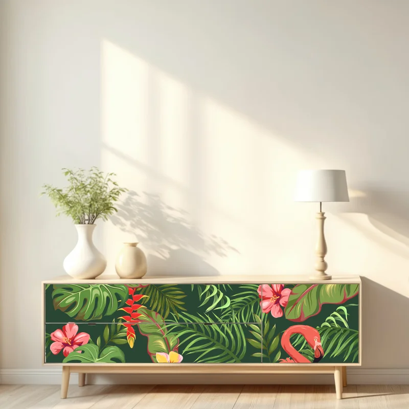 Repositionierbarer Aufkleber tropisches flamingo-muster