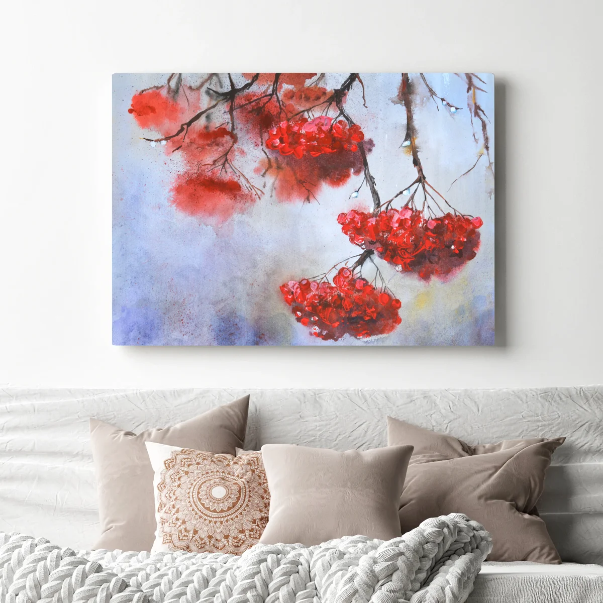 Leinwandbild aquarell rote beeren an zweigen Leinwandbild aquarell rote beeren an zweigen