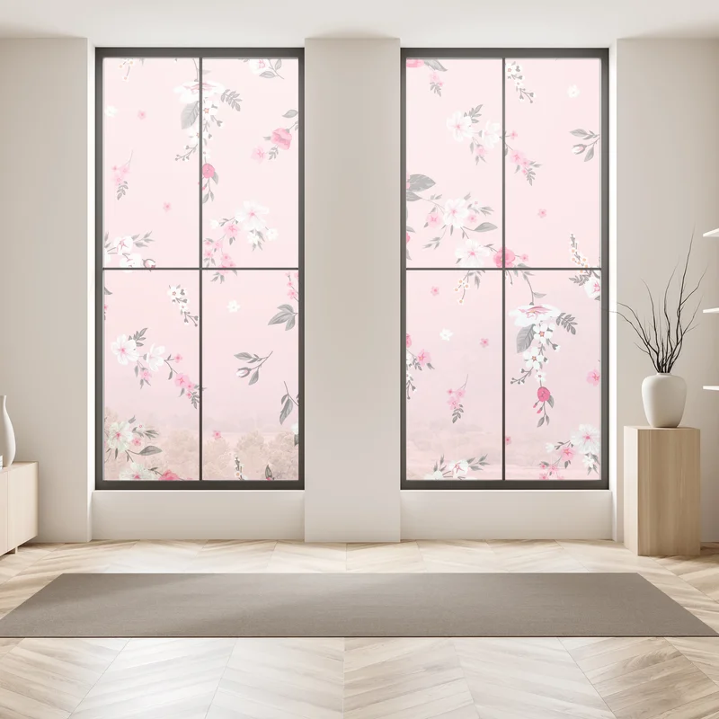 Fensteraufkleber zartes rosa blumenmuster
