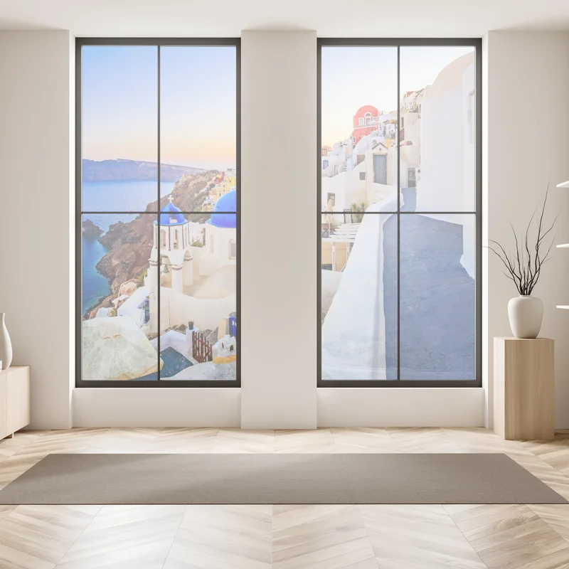 Fensteraufkleber Santorini sonnenuntergang über blauen kuppeln