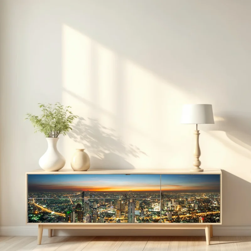 Repositionierbarer Aufkleber panorama von Bangkok bei dämmerung