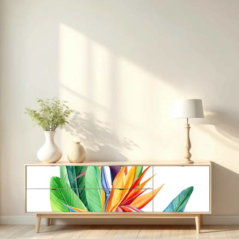 Repositionierbarer Aufkleber farbenfrohe strelitzie aquarell botanisches bild • Repositionierbare Aufkleber bei Wallnifity® Repositionierbarer Aufkleber farbenfrohe strelitzie aquarell botanisches bild • Repositionierbare Aufkleber bei Wallnifity®