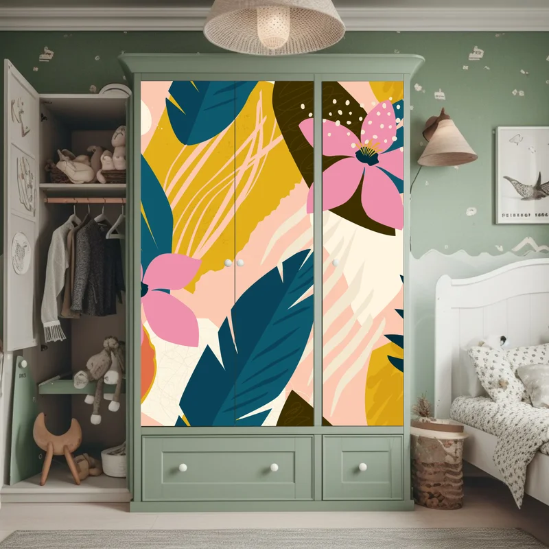 Schrankaufkleber tropisches abstraktes blumenmotiv