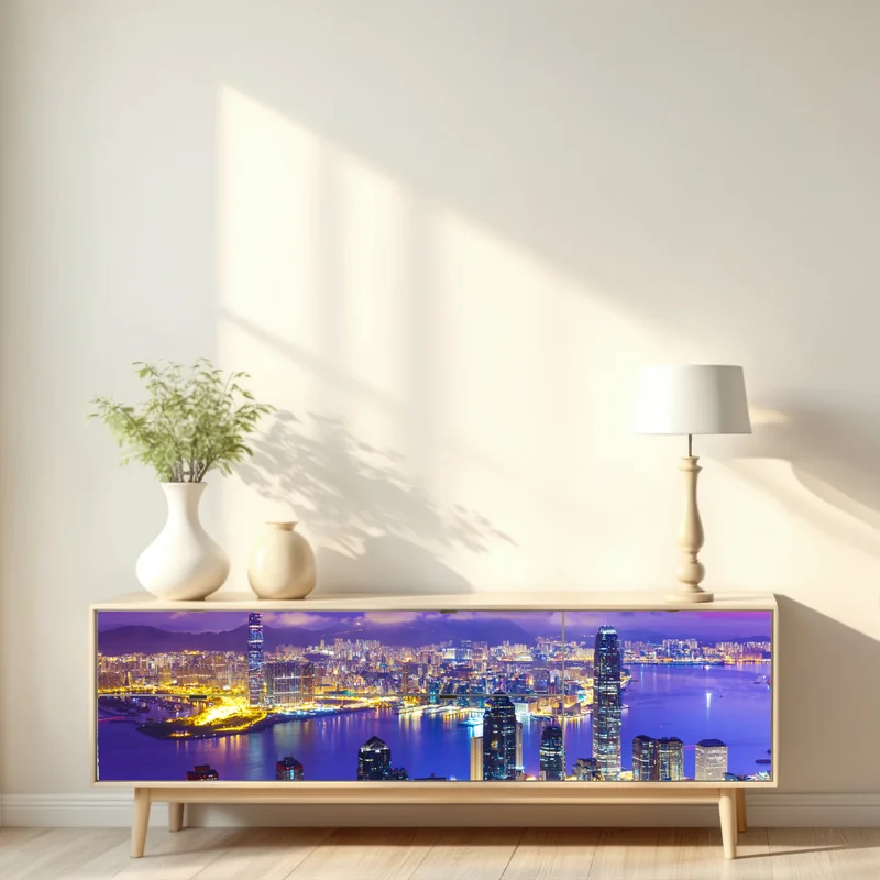 Repositionierbarer Aufkleber Hong Kong skyline bei dämmerung