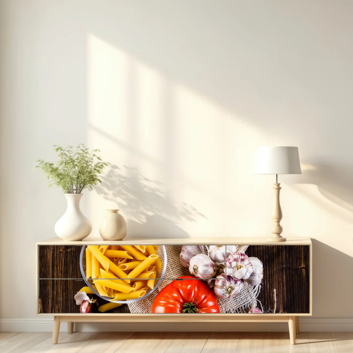 Repositionierbarer Aufkleber rustikales italienisches pasta-arrangement Repositionierbarer Aufkleber rustikales italienisches pasta-arrangement