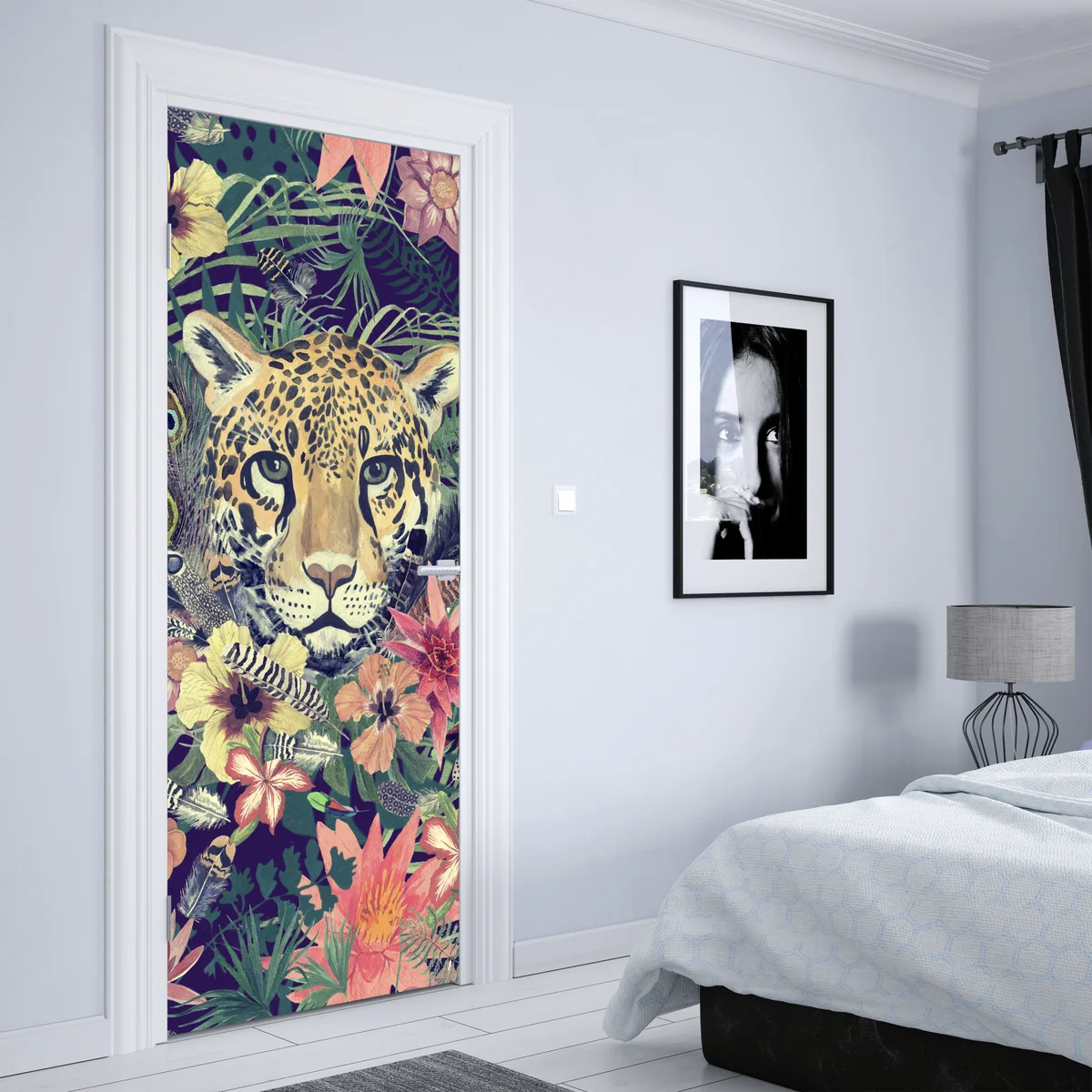 Türaufkleber vintage aquarell leopard im tropischen dschungel Türaufkleber vintage aquarell leopard im tropischen dschungel