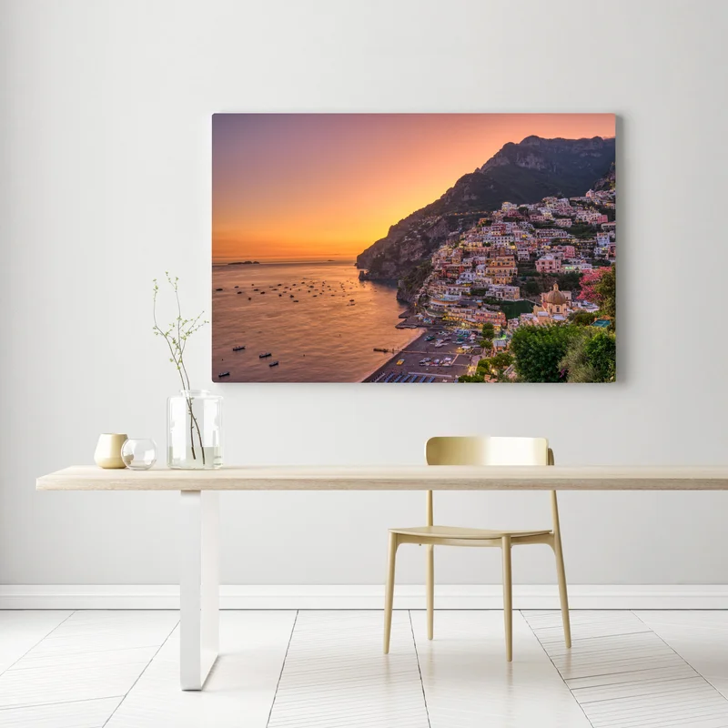 Leinwandbild sonnenuntergang über Positano, Amalfiküste Leinwandbild sonnenuntergang über Positano, Amalfiküste