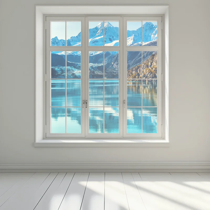 Fensteraufkleber ruhiger türkisfarbener bergsee Fensteraufkleber ruhiger türkisfarbener bergsee