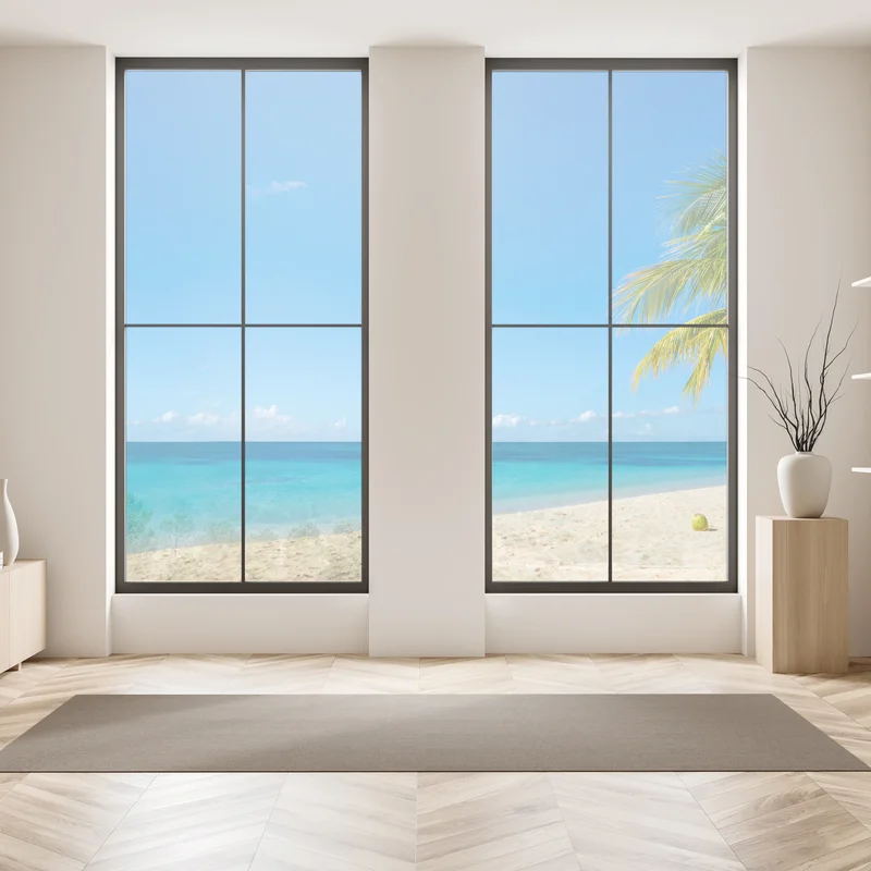 Fensteraufkleber tropischer strand mit türkiswasser und palme