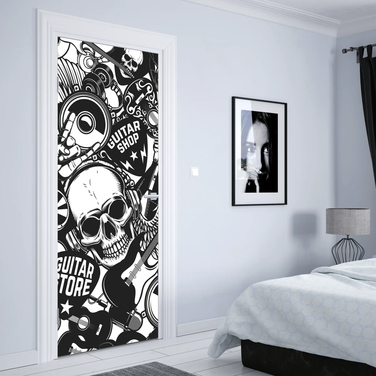 Türaufkleber rock-collage mit schädel und gitarre Türaufkleber rock-collage mit schädel und gitarre