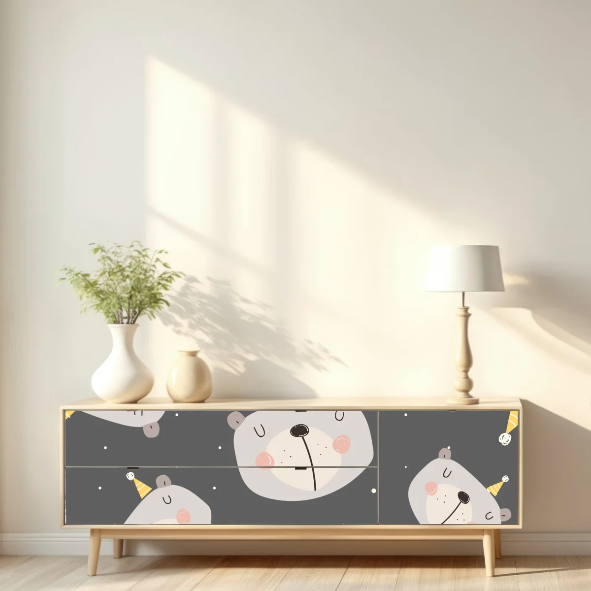 Repositionierbarer Aufkleber pastell schlafende bären muster für kinderzimmer Repositionierbarer Aufkleber pastell schlafende bären muster für kinderzimmer