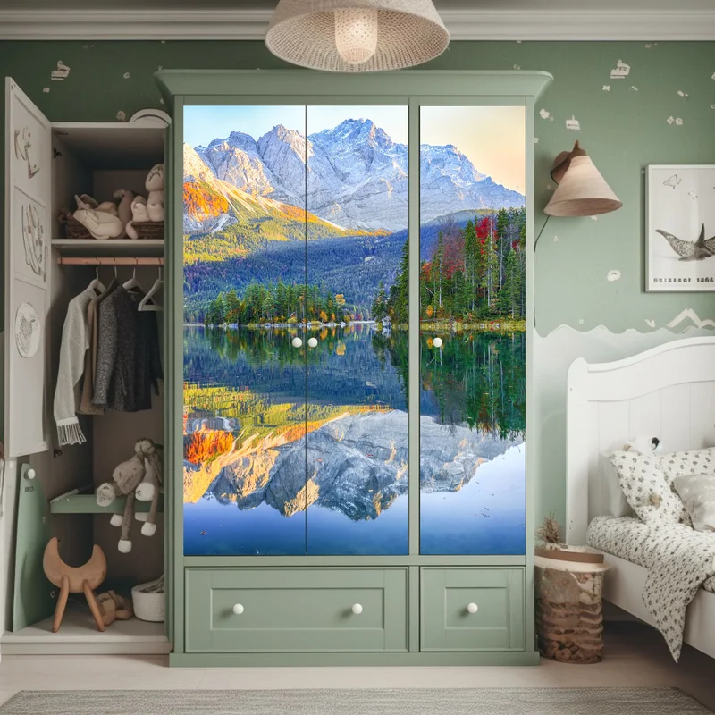 Schrankaufkleber herbstliche spiegelung am Eibsee bei Zugspitze