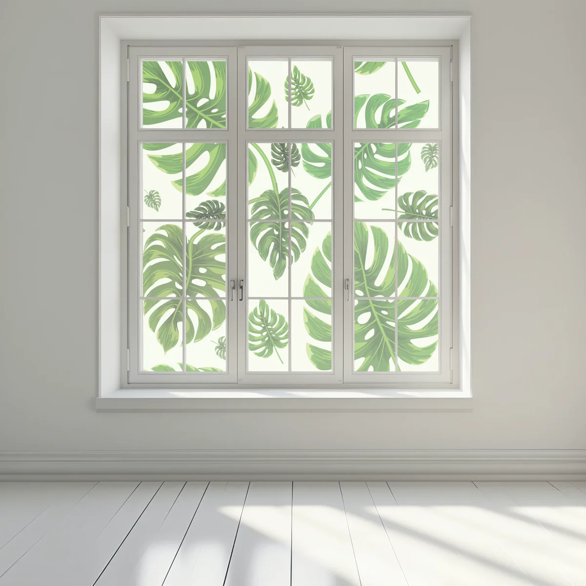 Fensteraufkleber tropisches monstera-blattmuster Fensteraufkleber tropisches monstera-blattmuster