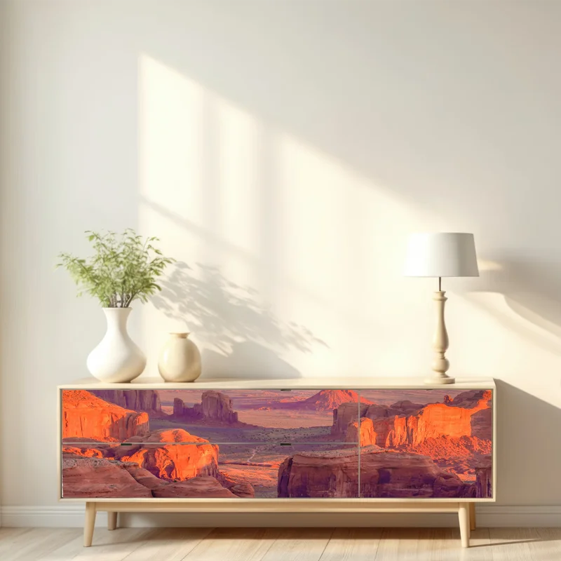 Repositionierbarer Aufkleber sonnenuntergang über Monument Valley vom Hunts Mesa Repositionierbarer Aufkleber sonnenuntergang über Monument Valley vom Hunts Mesa