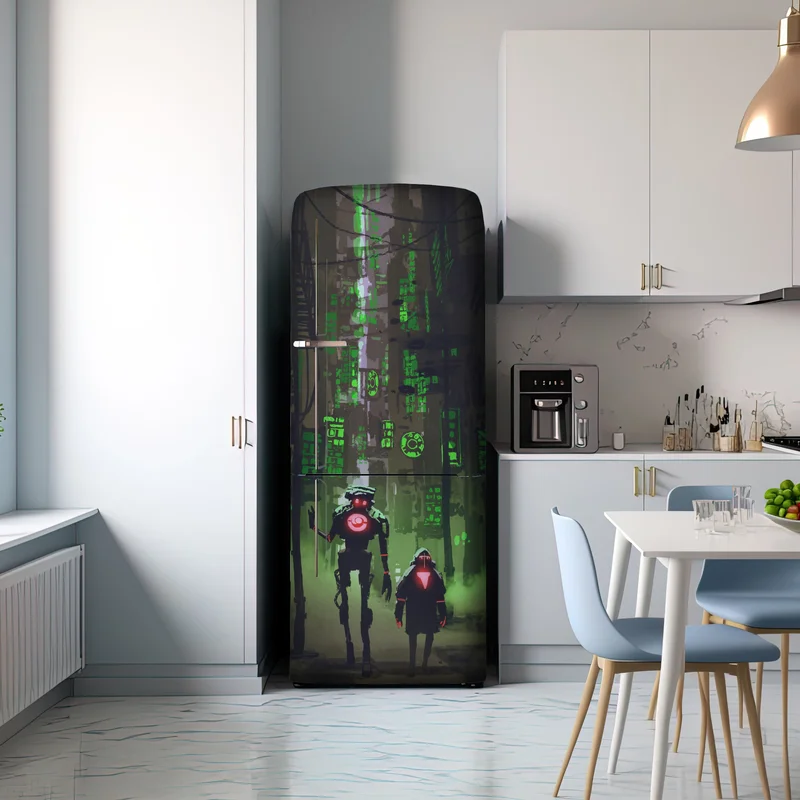 Kühlschrankaufkleber roboter in der neon gasse Kühlschrankaufkleber roboter in der neon gasse