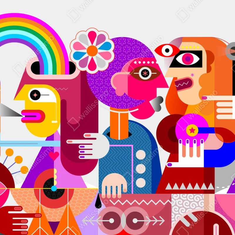 Schrankaufkleber mann mit regenbogen reitet geometrischen vogel Schrankaufkleber mann mit regenbogen reitet geometrischen vogel