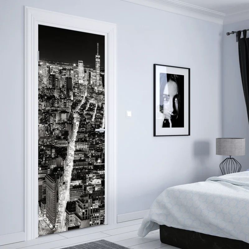 Türaufkleber monochrome stadtansicht bei nacht