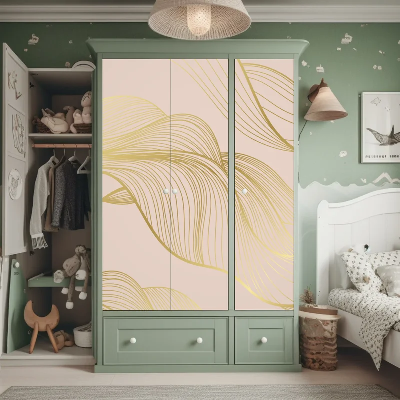 Schrankaufkleber abstraktes muster goldener wellen