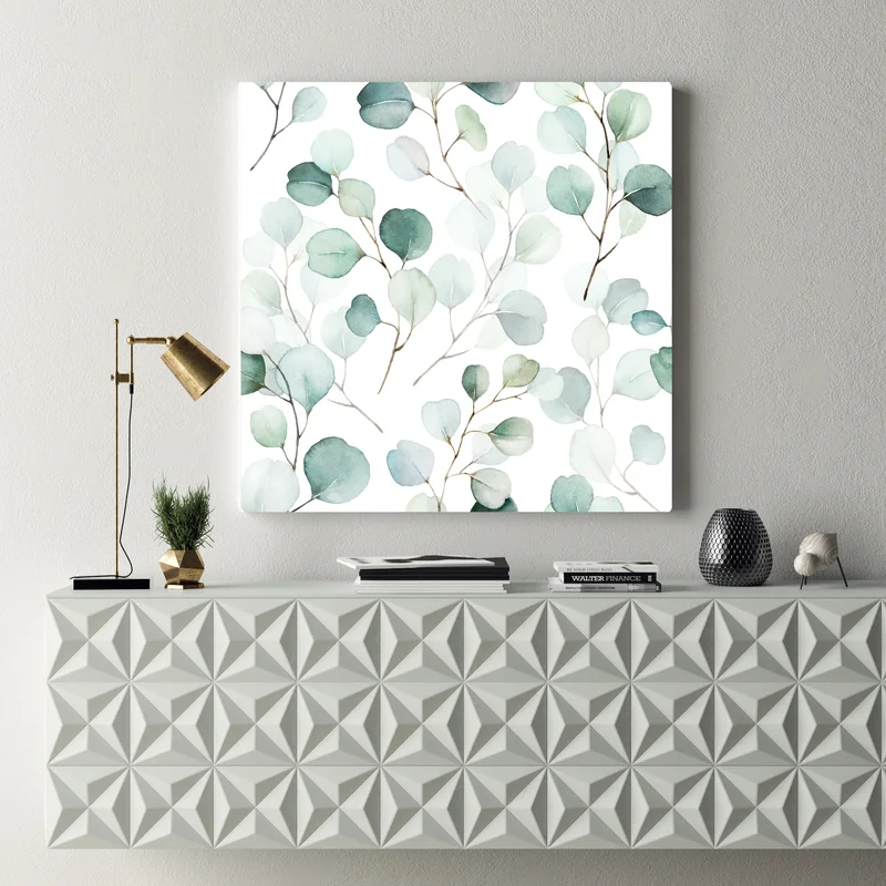 Leinwandbild zarter eukalyptus-aquarell blättermuster Leinwandbild zarter eukalyptus-aquarell blättermuster