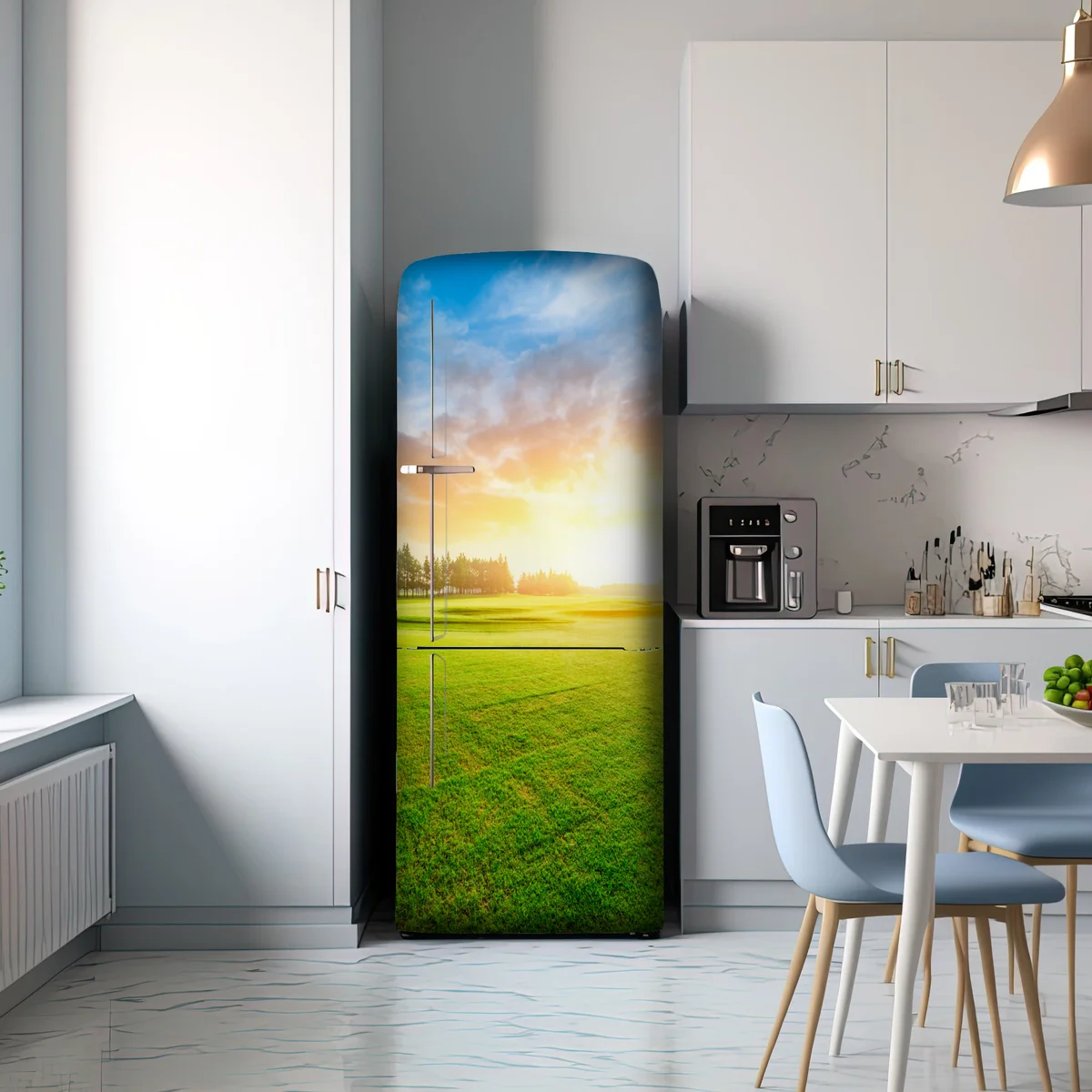 Kühlschrankaufkleber sonnenbeschienene wiese und wald bei sonnenaufgang Kühlschrankaufkleber sonnenbeschienene wiese und wald bei sonnenaufgang