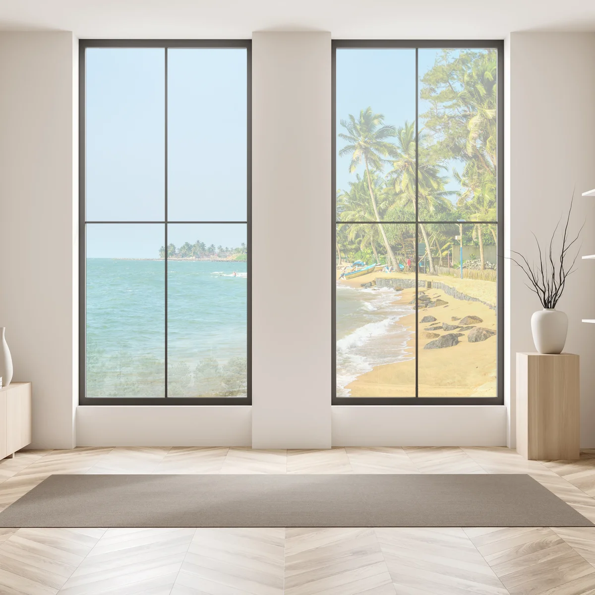 Naklejka na okno tropikalna plaża z palmami Naklejka na okno tropikalna plaża z palmami