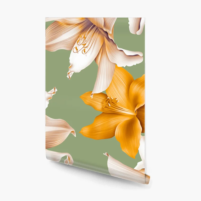 Fototapete goldene lilien botanisches muster Fototapete goldene lilien botanisches muster