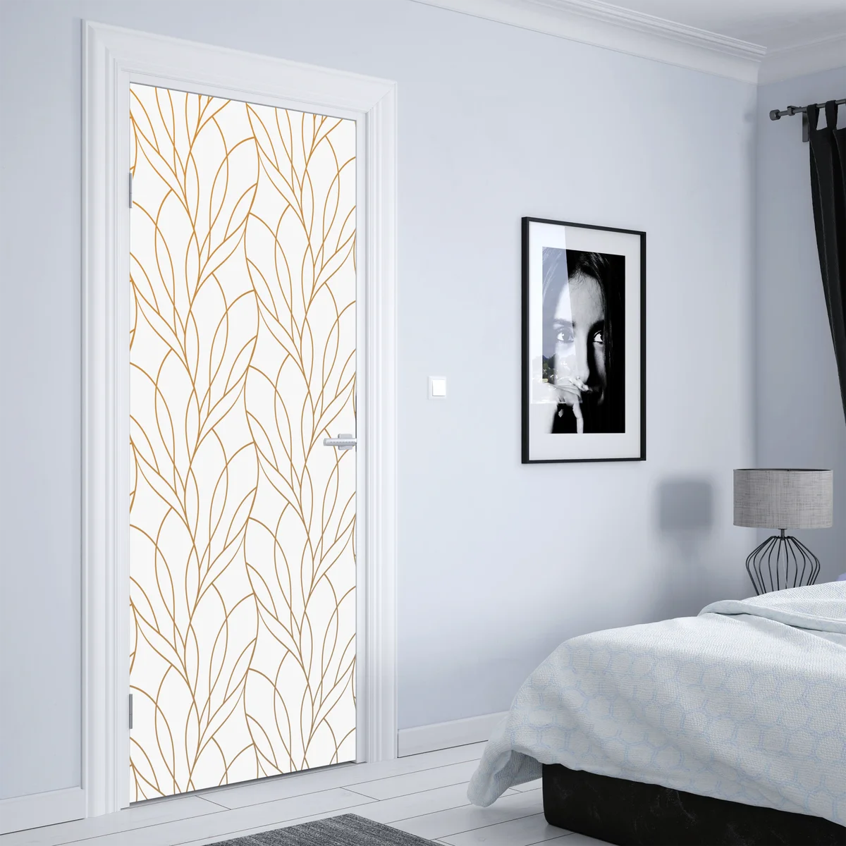 Türaufkleber goldenes blattmuster auf weißem hintergrund Türaufkleber goldenes blattmuster auf weißem hintergrund