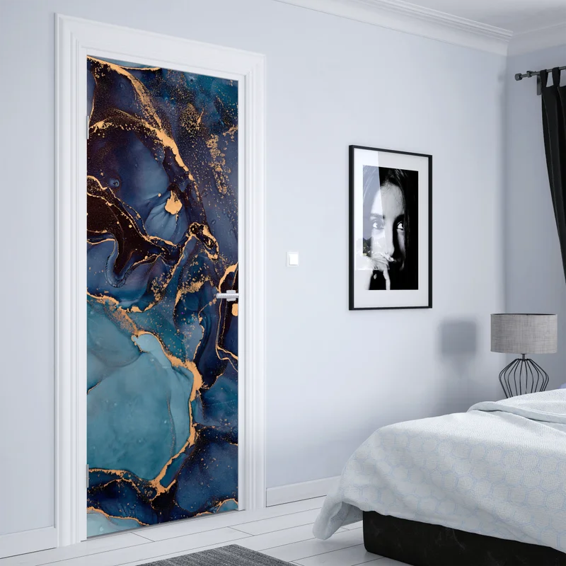 Türaufkleber tiefes ozeanblau mit goldadern