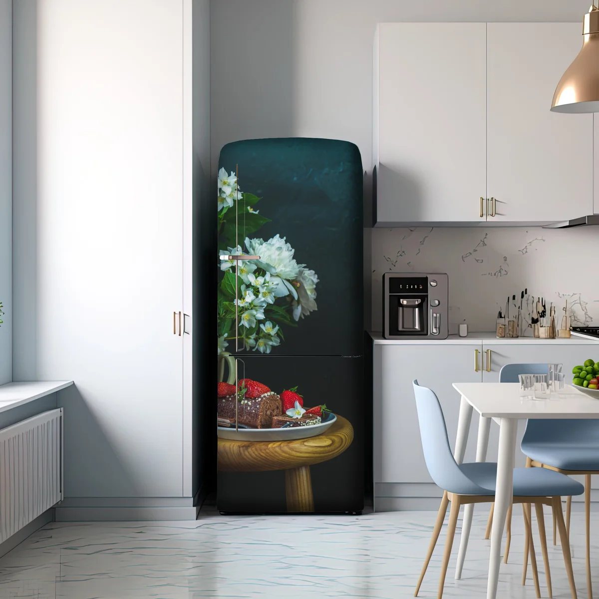 Kühlschrankaufkleber schokoladenrolle mit erdbeeren und weißen blüten Kühlschrankaufkleber schokoladenrolle mit erdbeeren und weißen blüten