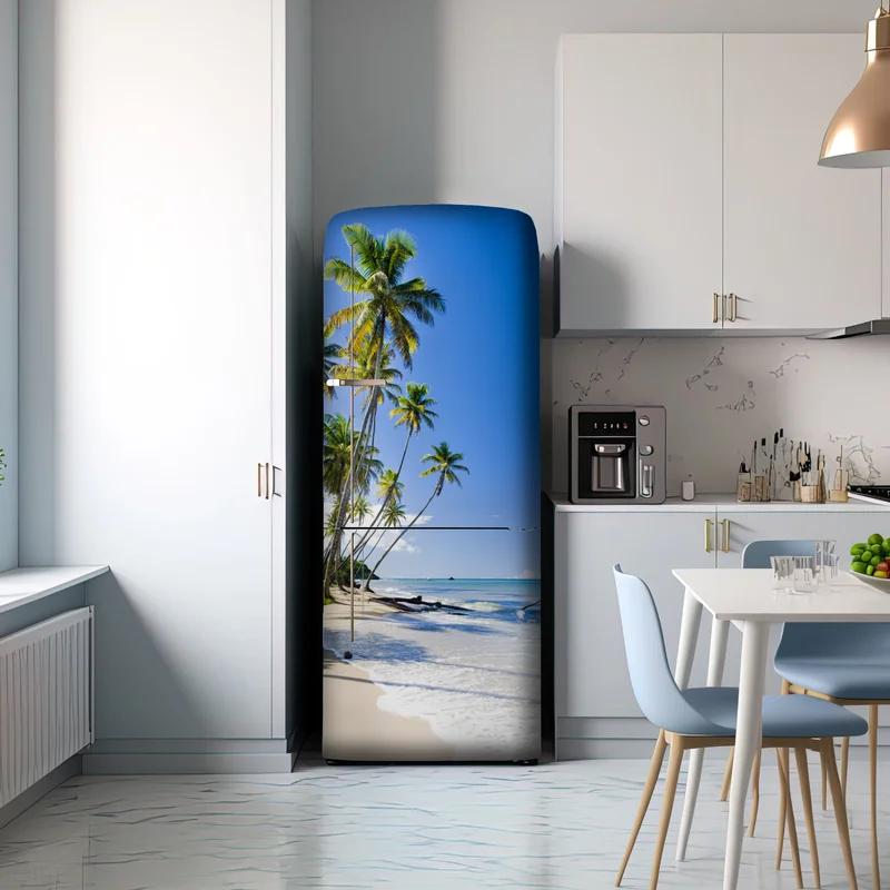 Kühlschrankaufkleber tropischer palmenstrand unter blauem himmel