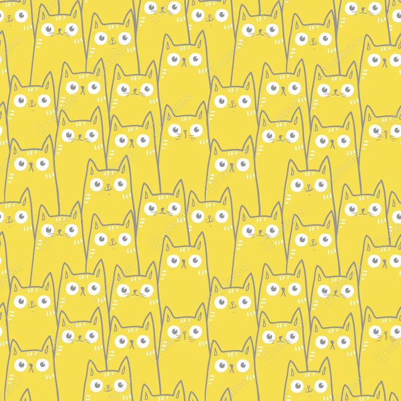 Fototapeta wesoły żółty wzór z kotami Fototapeta wesoły żółty wzór z kotami