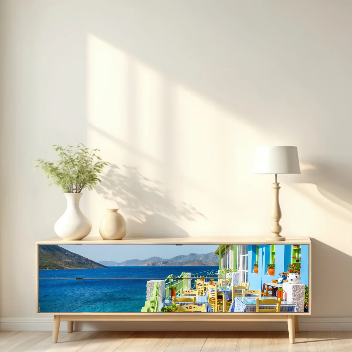 Repositionierbarer Aufkleber sonnige terrasse am Mittelmeer Repositionierbarer Aufkleber sonnige terrasse am Mittelmeer