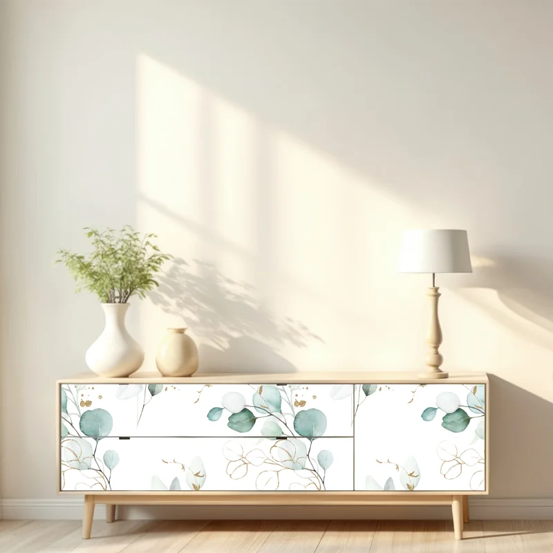 Repositionierbarer Aufkleber eukalyptus aquarell muster in grüntönen