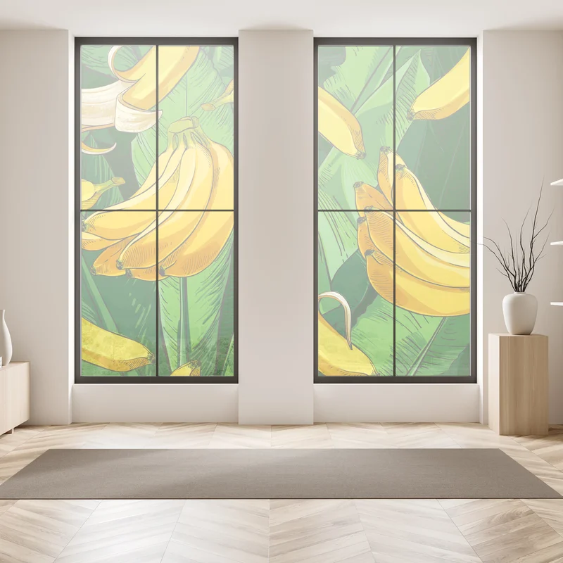 Fensteraufkleber tropisches bananenmuster mit bananenblättern Fensteraufkleber tropisches bananenmuster mit bananenblättern