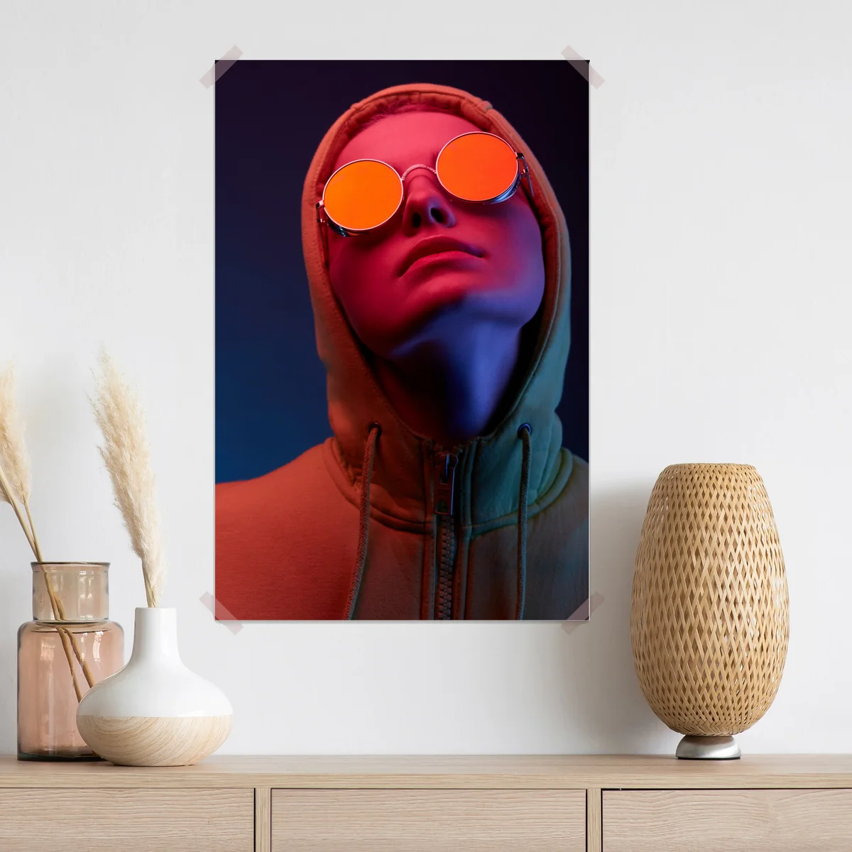 Poster neon-porträt mit runden sonnenbrillen Poster neon-porträt mit runden sonnenbrillen