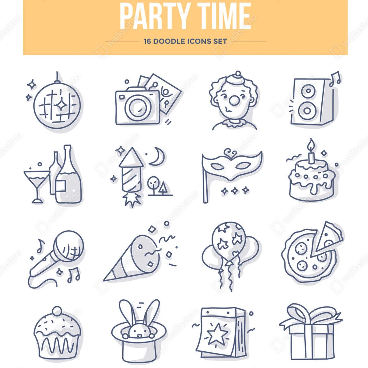 Leinwandbild Party und Urlaub verwandte Doodle-Ikonen. Vektor-Illustrationen der Feier für Website und Druckmaterialien • Leinwandbilder bei Wallnifity® Leinwandbild Party und Urlaub verwandte Doodle-Ikonen. Vektor-Illustrationen der Feier für Website und Druckmaterialien • Leinwandbilder bei Wallnifity®