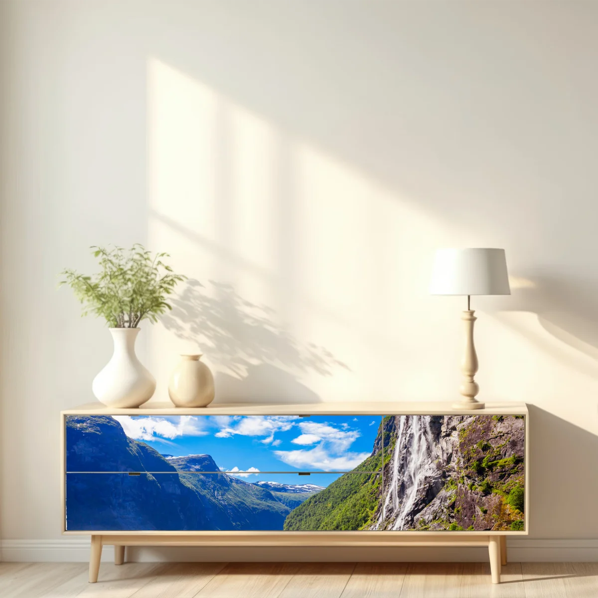 Repositionierbarer Aufkleber seven sisters wasserfall am Geirangerfjord Repositionierbarer Aufkleber seven sisters wasserfall am Geirangerfjord