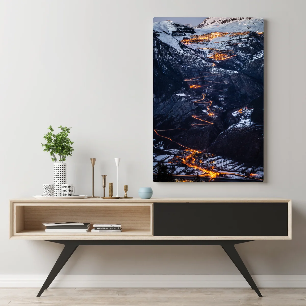Leinwandbild Alpe d'Huez nächtliche auffahrt auf der serpentinenstraße Leinwandbild Alpe d'Huez nächtliche auffahrt auf der serpentinenstraße