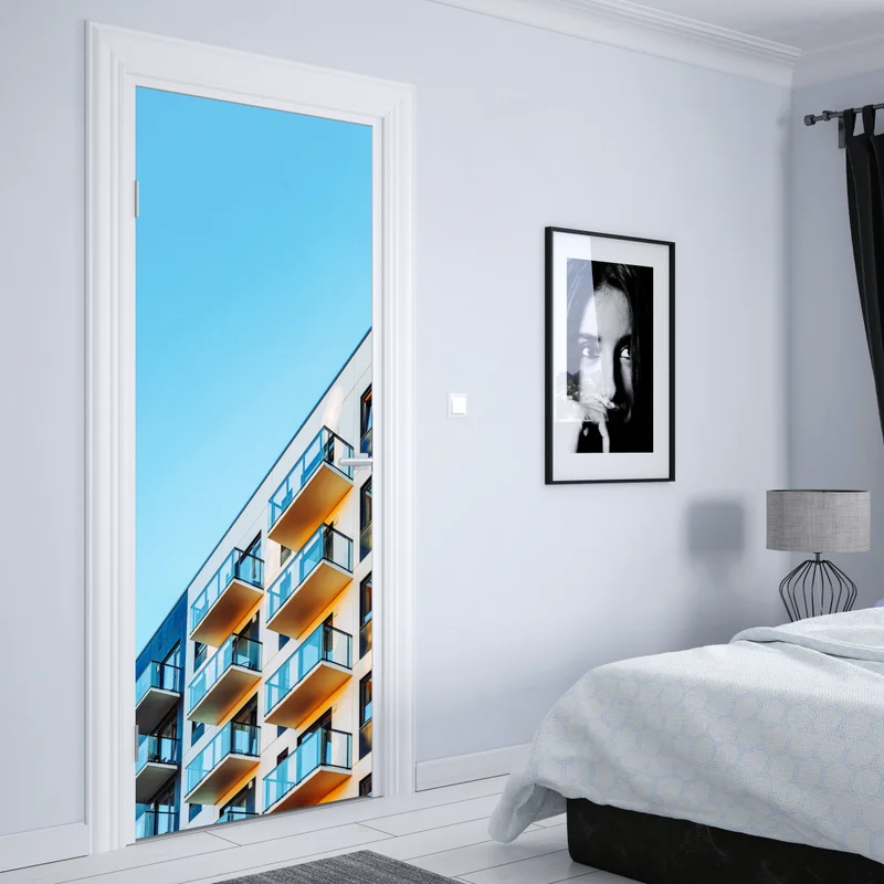 Türaufkleber modernes wohngebäude mit balkonen Türaufkleber modernes wohngebäude mit balkonen