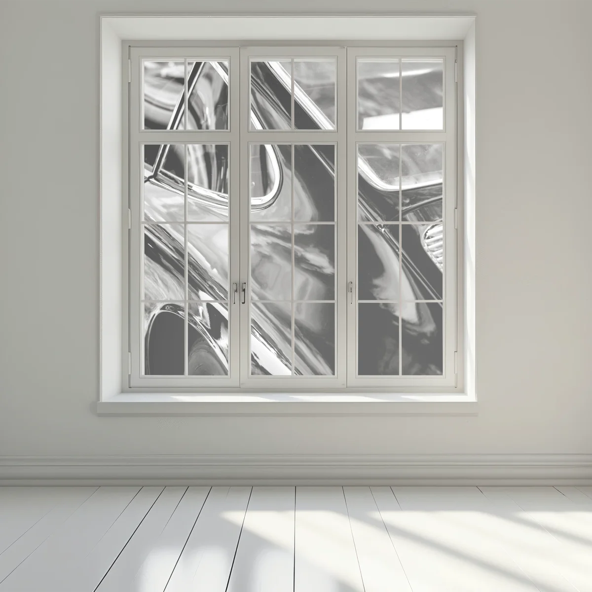 Naklejka na okno zabytkowy tył samochodu w czerni i bieli Naklejka na okno zabytkowy tył samochodu w czerni i bieli