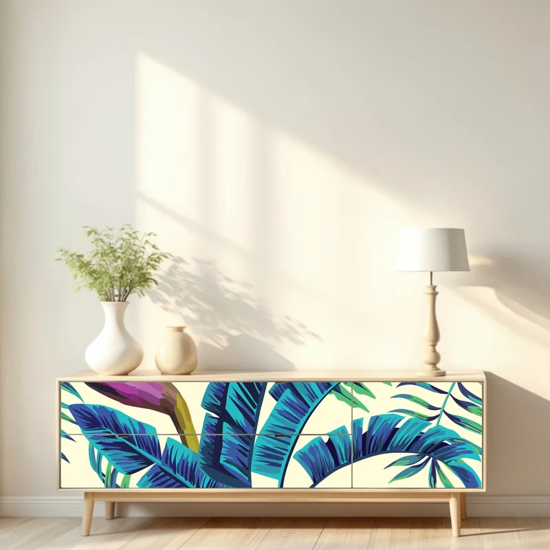 Repositionierbarer Aufkleber tropische türkisblätter