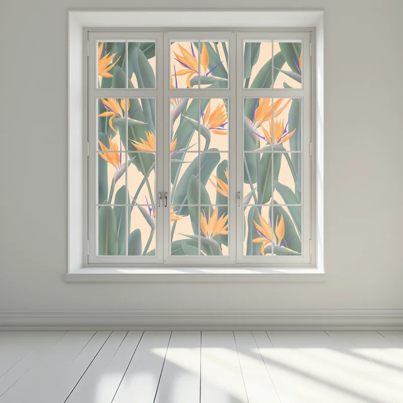 Naklejka na okno tropikalny wzór strelicji