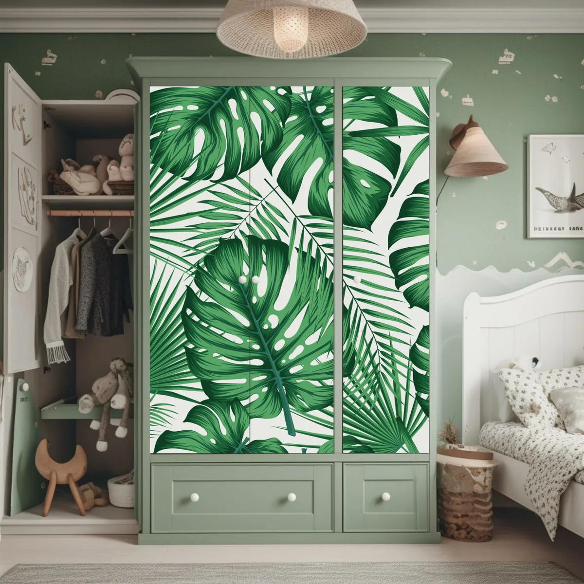 Schrankaufkleber tropisches monstera- und palmblättermuster Schrankaufkleber tropisches monstera- und palmblättermuster