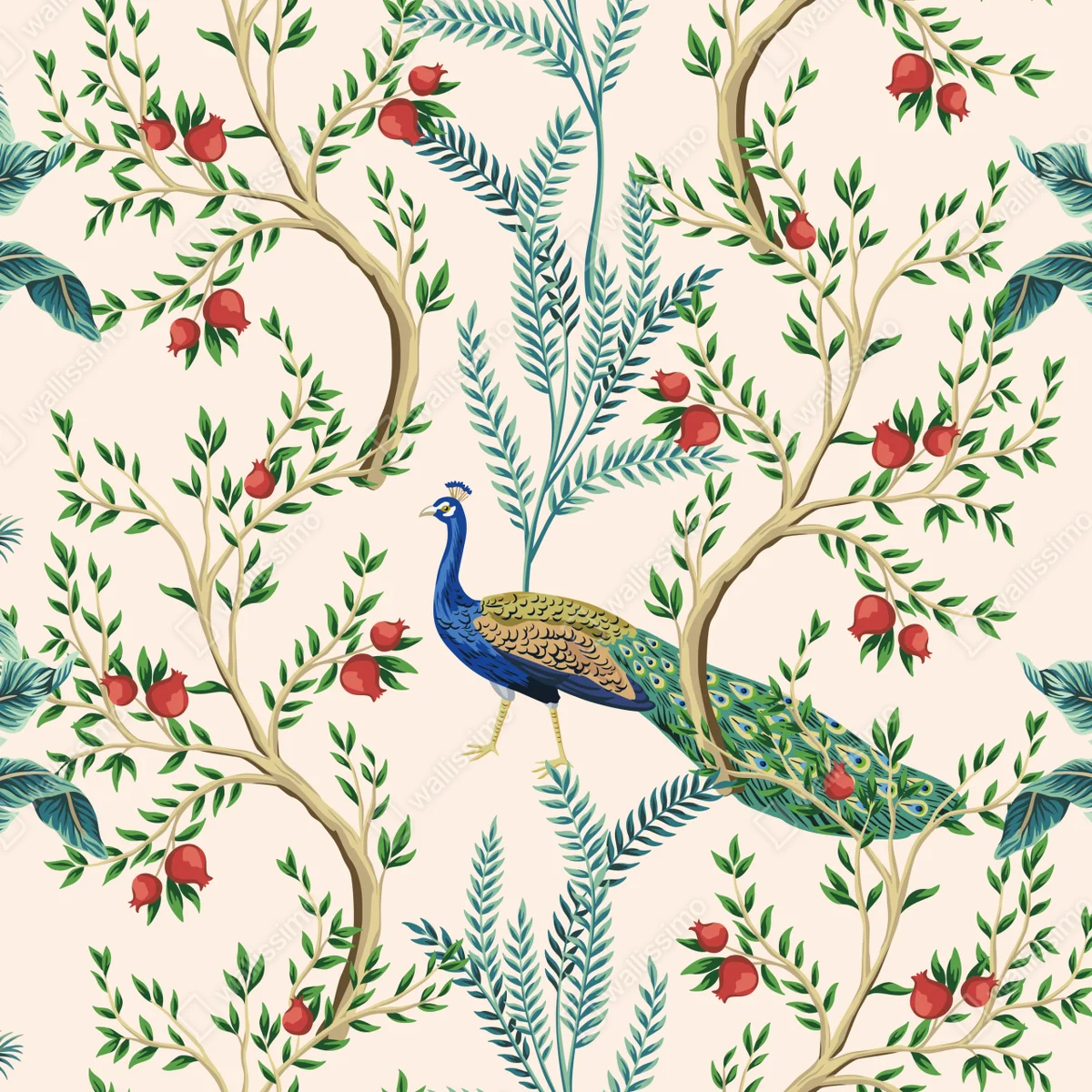 Fototapete pfau zwischen granatästen Fototapete pfau zwischen granatästen