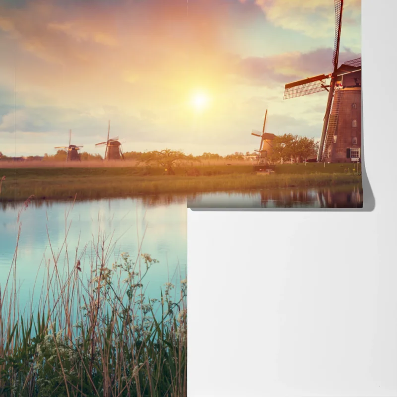 Fototapete sonnenuntergang über windmühlen in den Niederlanden Fototapete sonnenuntergang über windmühlen in den Niederlanden