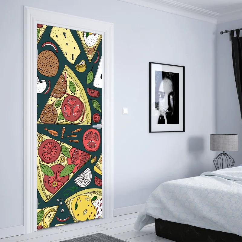 Türaufkleber buntes muster mit pizzastücken Türaufkleber buntes muster mit pizzastücken