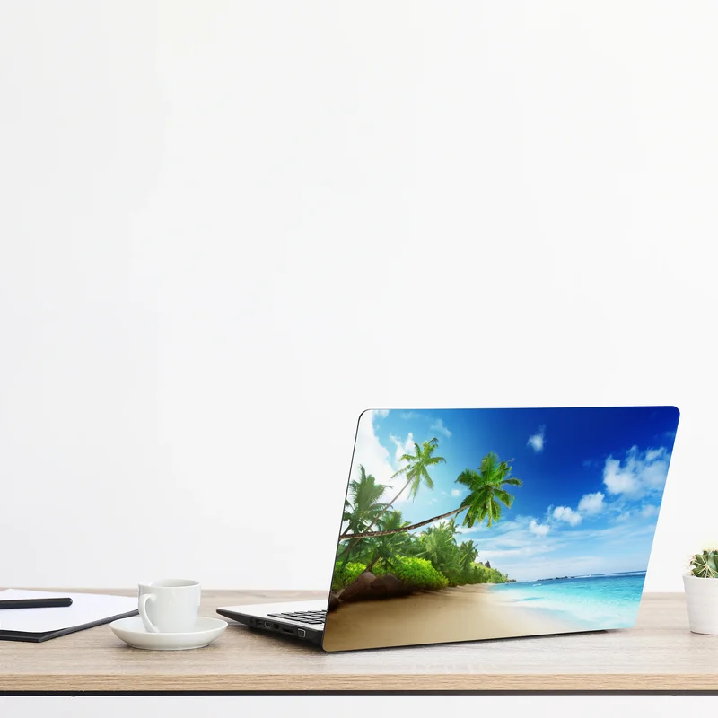 Laptop-Aufkleber sonnenuntergang am strand von Mahe, Seychellen